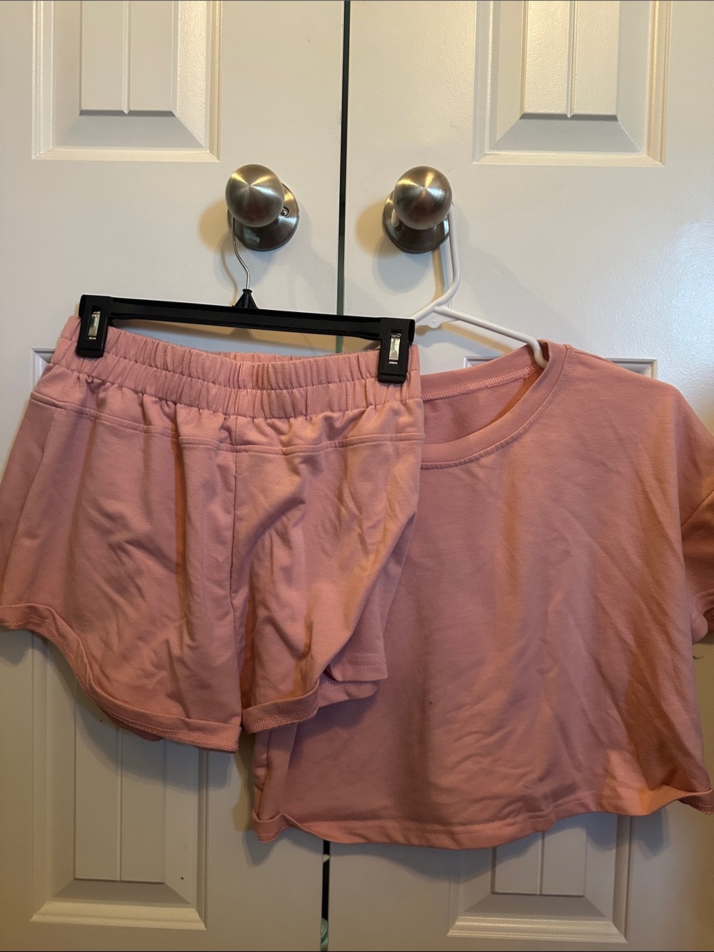 Women's Pink Lounge Short Set - Soft Short Sleeve Top & Elastic Waist Shorts